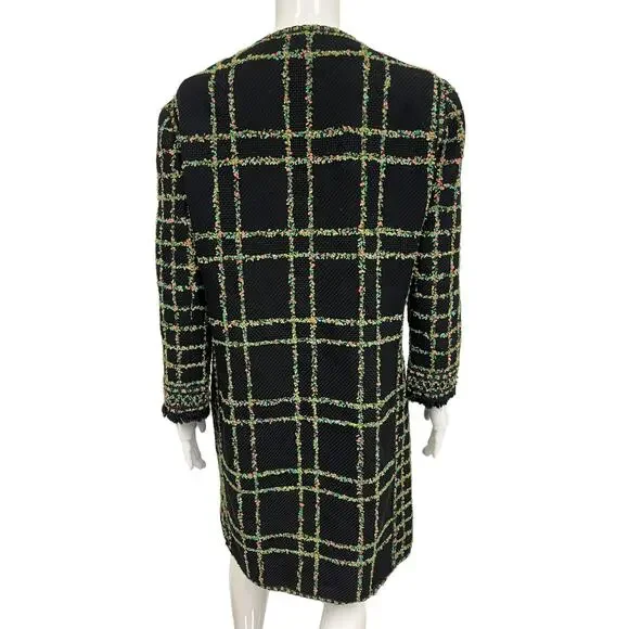 ANDREW GN Black Knit Cotton Floral Tweed Embroidered Mid-Length Coat Jacket EU46